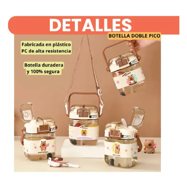 kids bottle straw capybara design